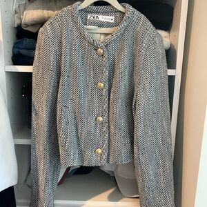 Zara Short Herringbone Jacket - S